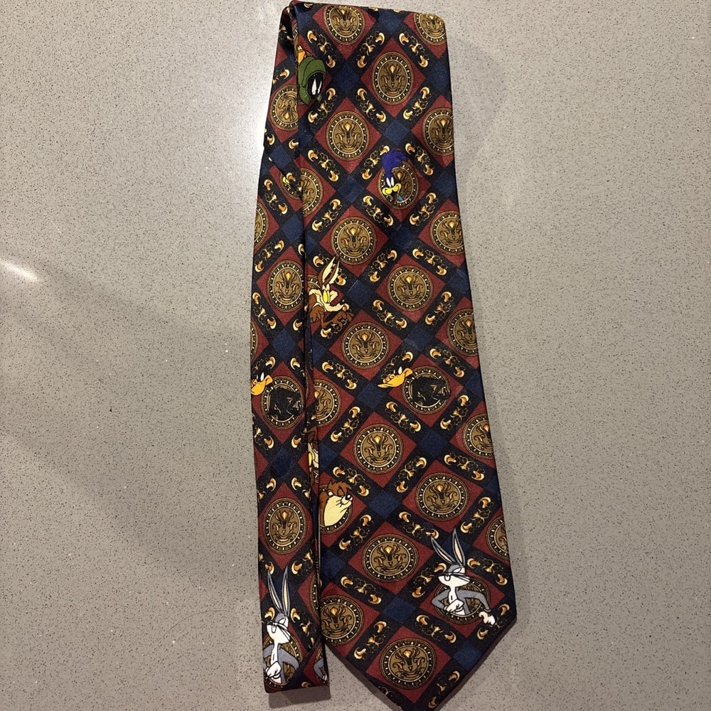 Looney Tunes‎ Blue Red Gold Mania Men's Tie Warner Bros 1995 Vintage 59"